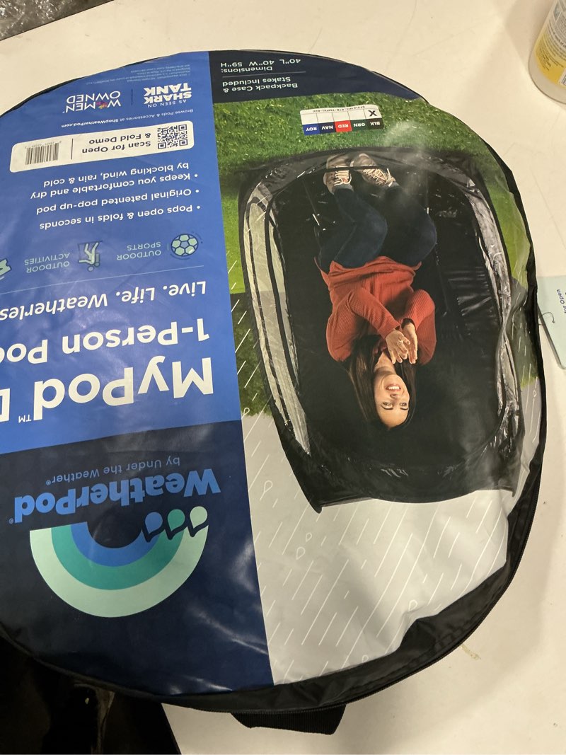 Condition photo showing Good Condition for weatherpod® pop-up sports tent 1-2 person – instant setup mypod™ original shark tank all-weather pod shelter for outdoor sports, rain, wind & cold black large