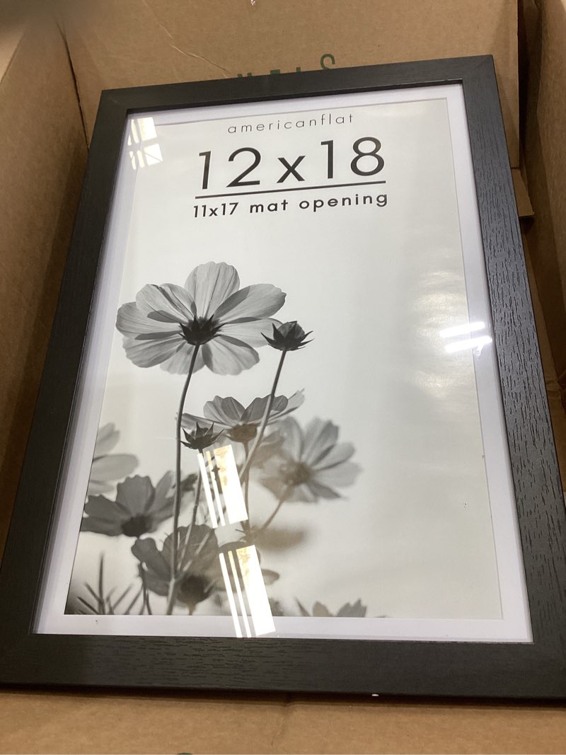 Condition photo showing Good Condition for americanflat 12x18 poster frame with shatter-resistant glass - use as 11x17 frame with mat or display 12x18 photo without mat - hudson collection - wide picture frames for wall display - black black 12x18