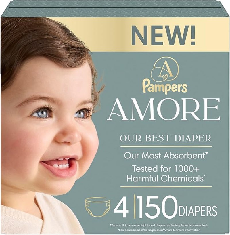 pampers amore, size 4, our best diaper, 1 pack (count of 150)