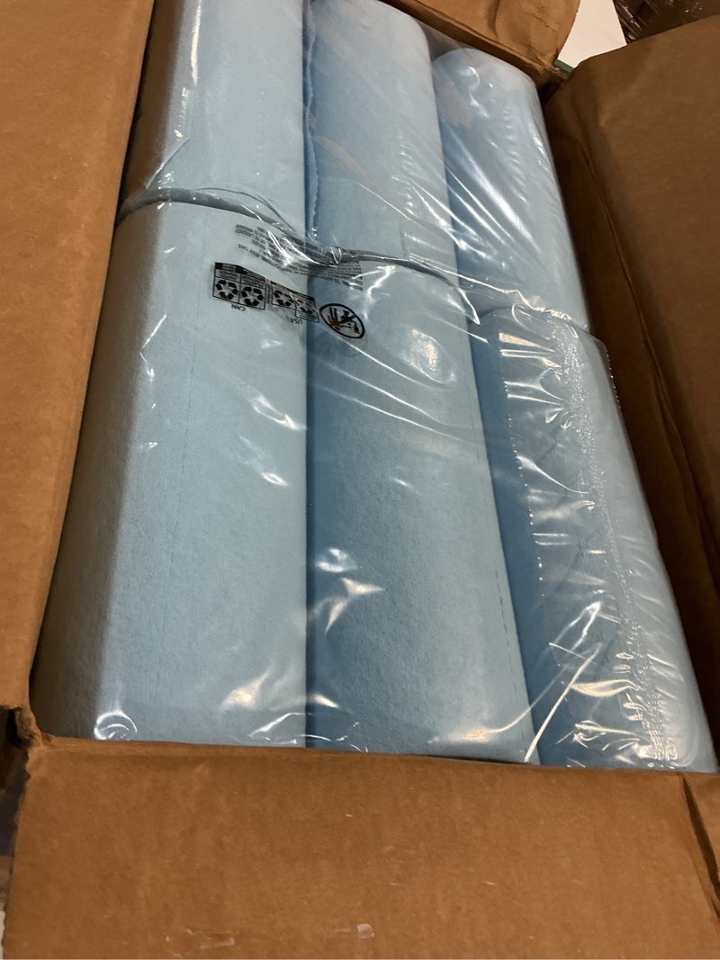 Condition photo showing New/Like New for scott shop original blue towels (55990), large 9.4”x11 cloth-like paper towel, 4 packs of 6 (60 sheets/roll, 24 big rolls/case, 1,440 sheet total)