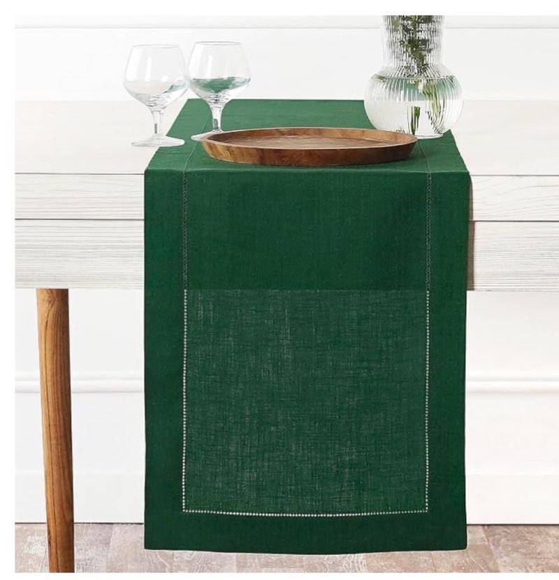 d'moksha homes linen natural table runner 132 inches long - 100% pure linen extra long table runner 14 x 132 inch for valentines, spring, easter - classic hemstitch 14 x 132 inch 01 - natural