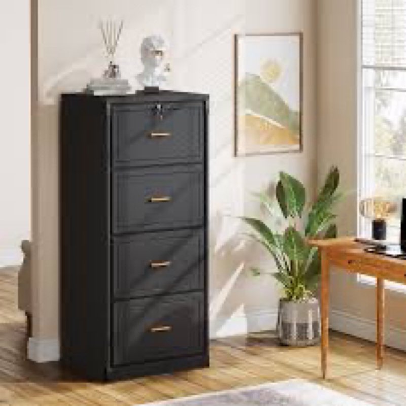 4-drawer file cabinet, vertical filing cabinet with lock, wood file cabinet for home office