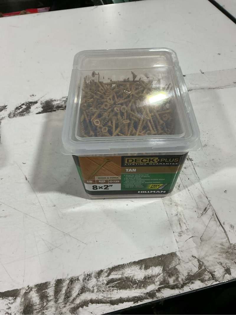 Condition photo showing New/Like New for deck plus #8 x 2-in wood to wood deck screws (625-per box)