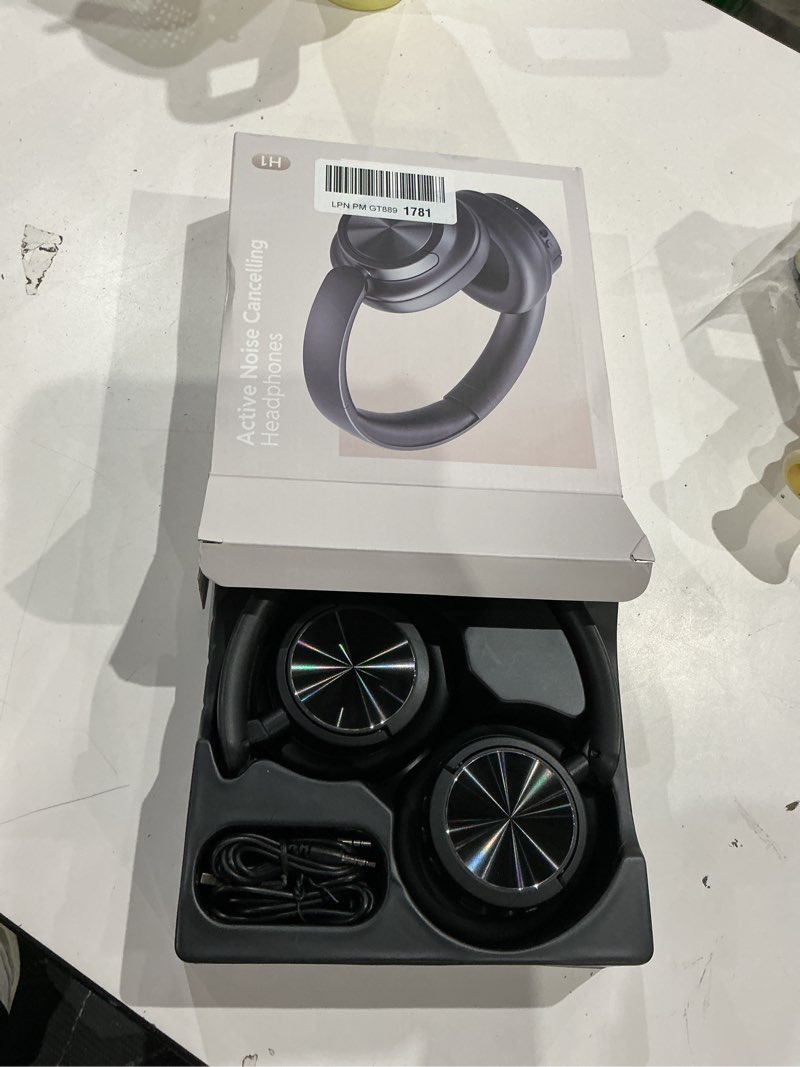 Condition photo showing As Is for hybrid active noise cancelling headphones 120h playtime wireless headphones bluetooth 6.0 over ear headphones with 6 enc hd call mic, hi-res 360° spatial audio anc headphone for travel workout black