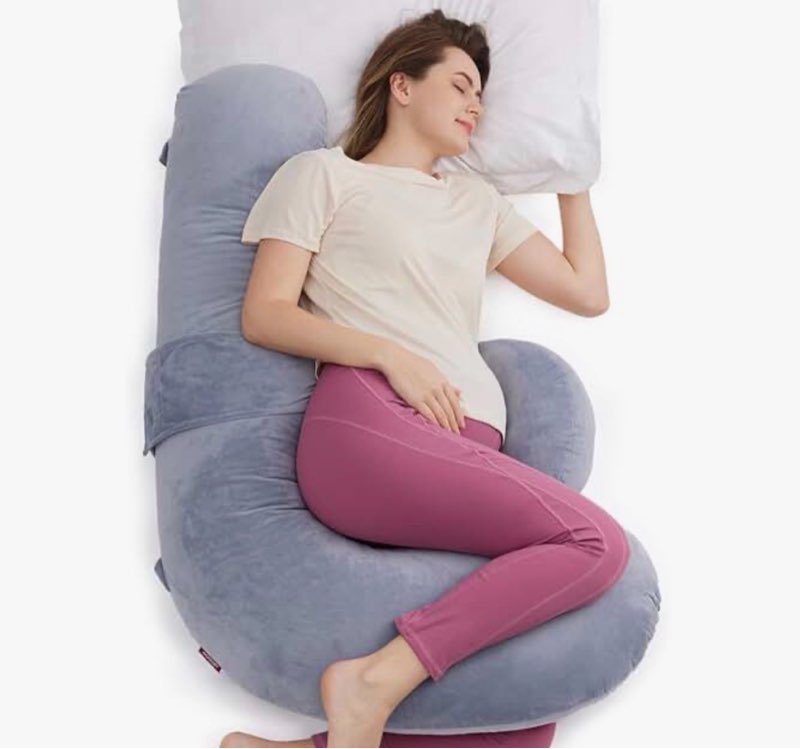 momcozy pregnancy pillow, original f shaped maternity pillow for pregnant women with adjustable wedg