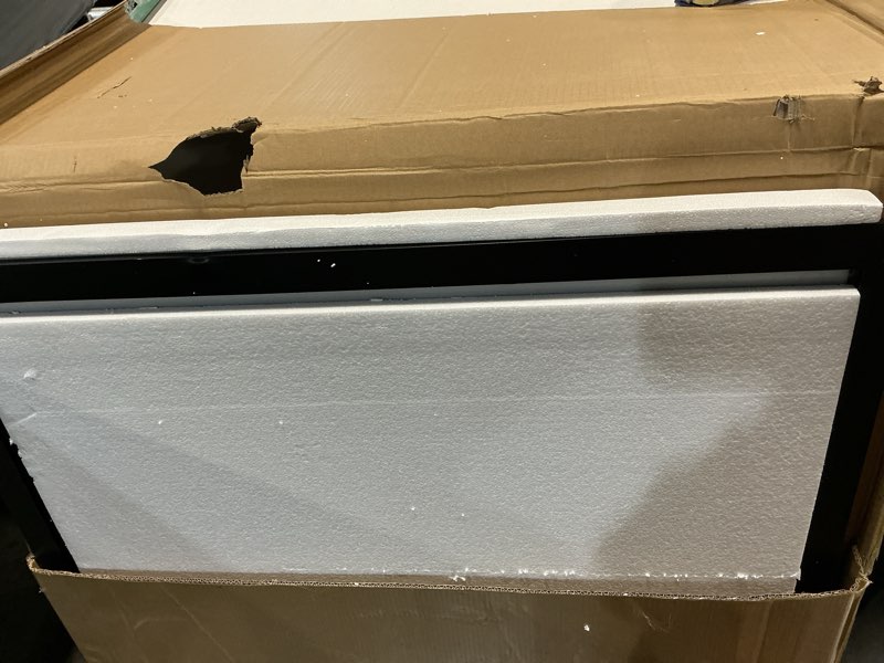 Condition photo showing New/Like New for 40x36 black framed led bathroom mirror with lights, backlit + front lit, anti-fog lighted vanity mirror for bathroom wall with 3 colors, dimmable, memory, tempered glass, horizontal/vertical front and backlit with frame 40"l x 36"w