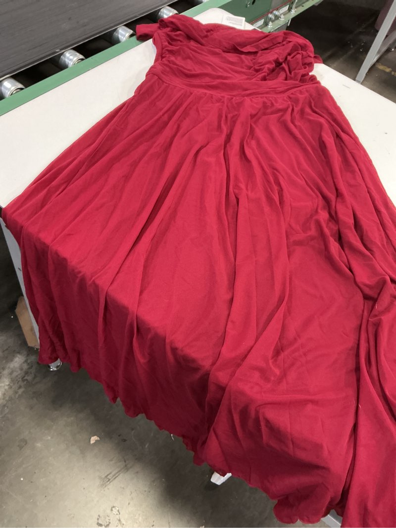 Condition photo showing New/Like New for PRETTYGARDEN Womens Off Shoulder Maxi Summer Dresses 2026 Elegant Mesh Aline Swing Ruched Flowy Cocktail Wedding Guest Dress Wine Red Large