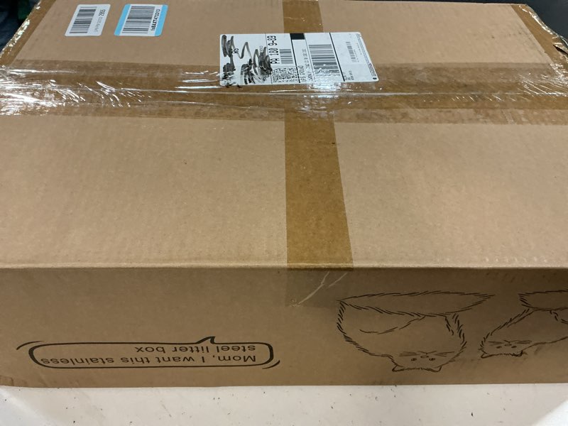 Condition photo showing New/Like New for stainless steel cat litter box xl with lid, enclosed metal extra large litter box pan high sided with scoop for big cats, non-sticky, anti-urine leakage, easy cleaning (light gray, large)