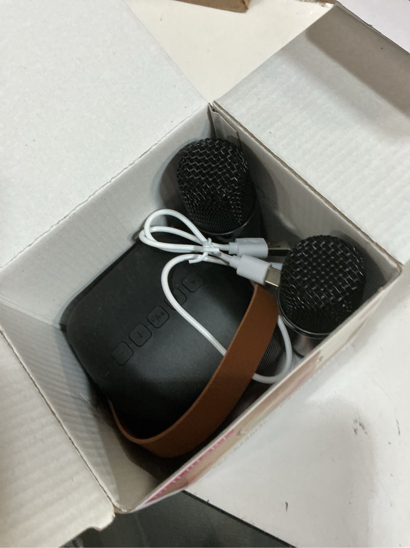 Condition photo showing Good Condition for mini karaoke machine, portable bluetooth karaoke speaker with 2 wireless microphones and party lights for kids and adults, birthday gifts for girls boys family home party black 2 mics