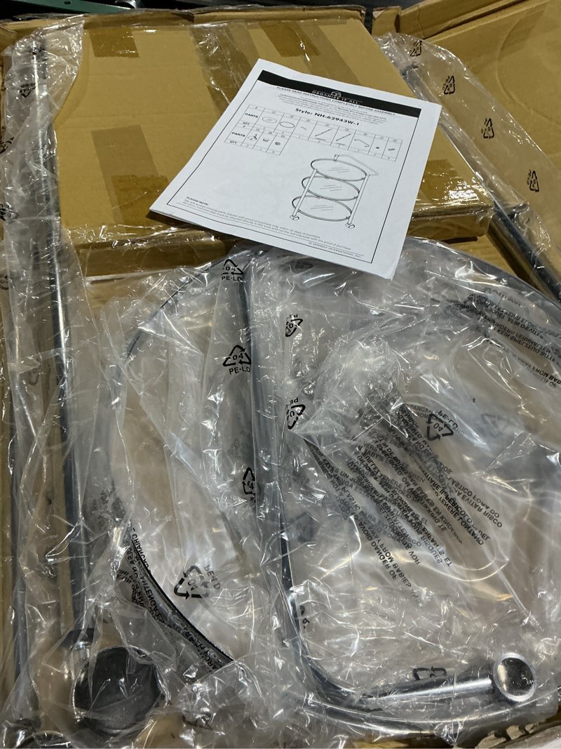 Condition photo showing As Is for Organize It All Rolling 3 Tier Glass Circular Serving Cart, Silver (Model: 62943W)