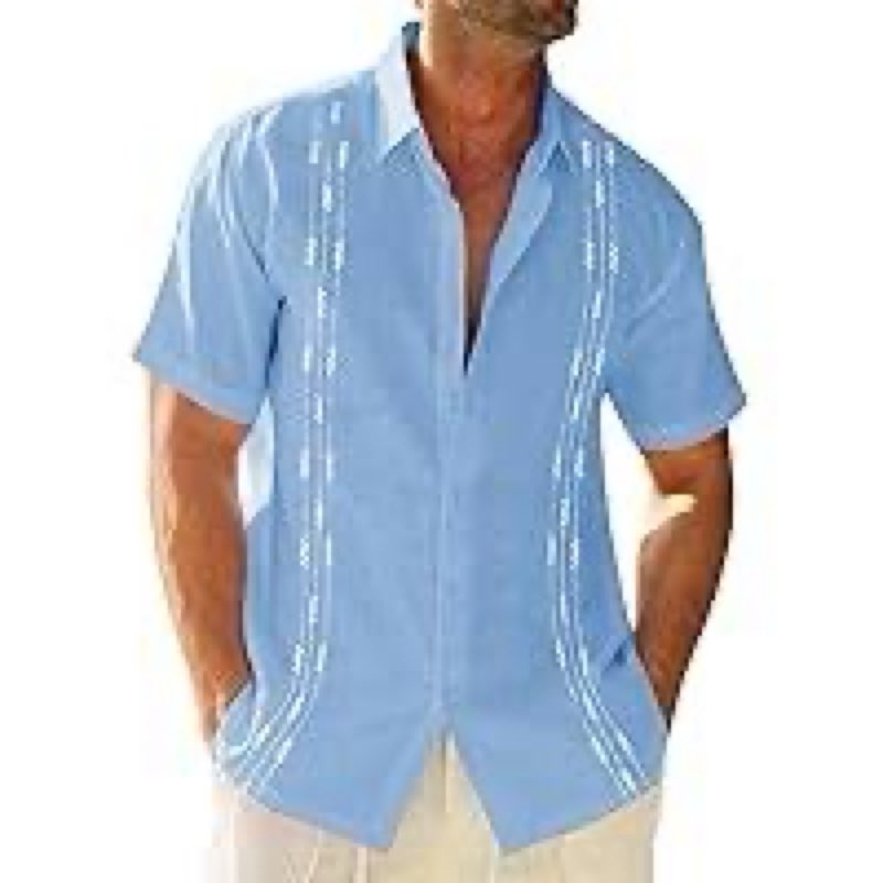 Runcati Mens Short Sleeve Guayabera Shirts Button Down Cuban Casual Mexican Shirts Summer Beach Wedd