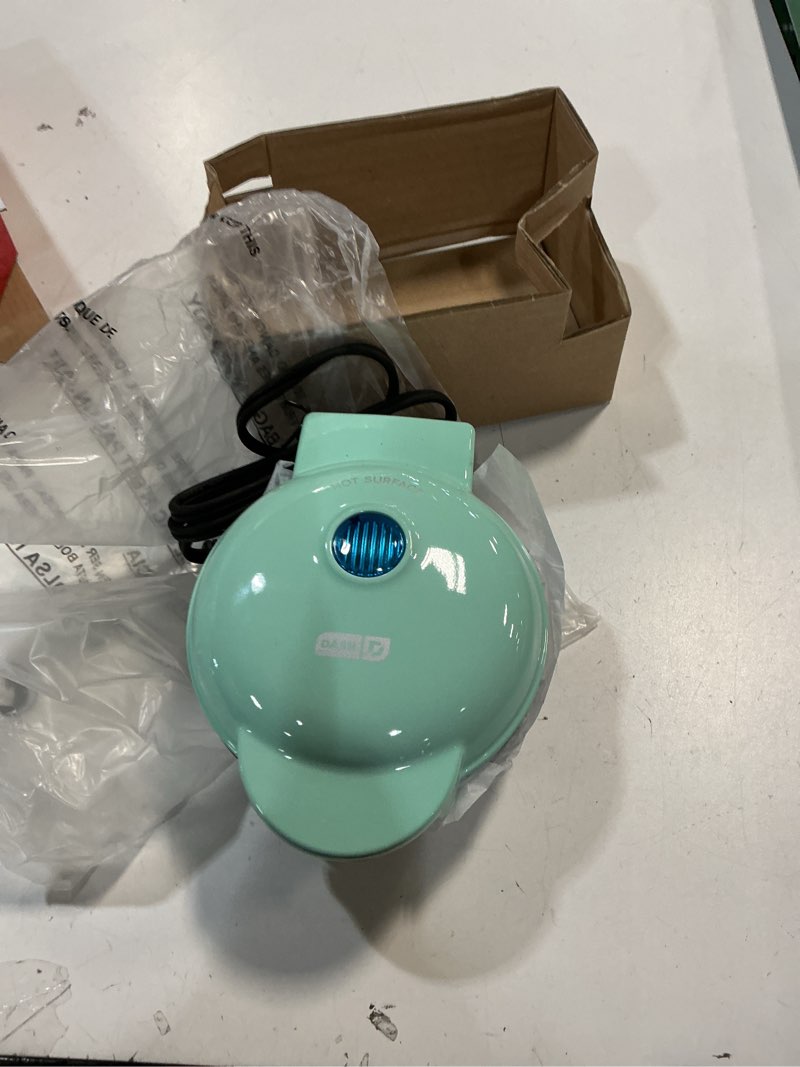 Condition photo showing Good Condition for dash mini waffle maker - 4” waffle mold, nonstick waffle iron with quick heat-up, nonstick surface - perfect mini waffle maker for kids and families, just add batter, aqua