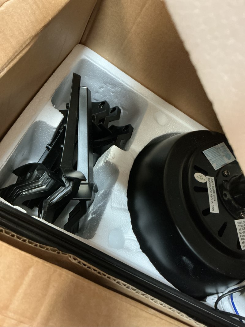 Condition photo showing As Is for harbor breeze bradbury 48-in integrated led downrod or flush mount matte black with matte black/greywood blades ceiling fan with light - remote included ( 6 -blade )