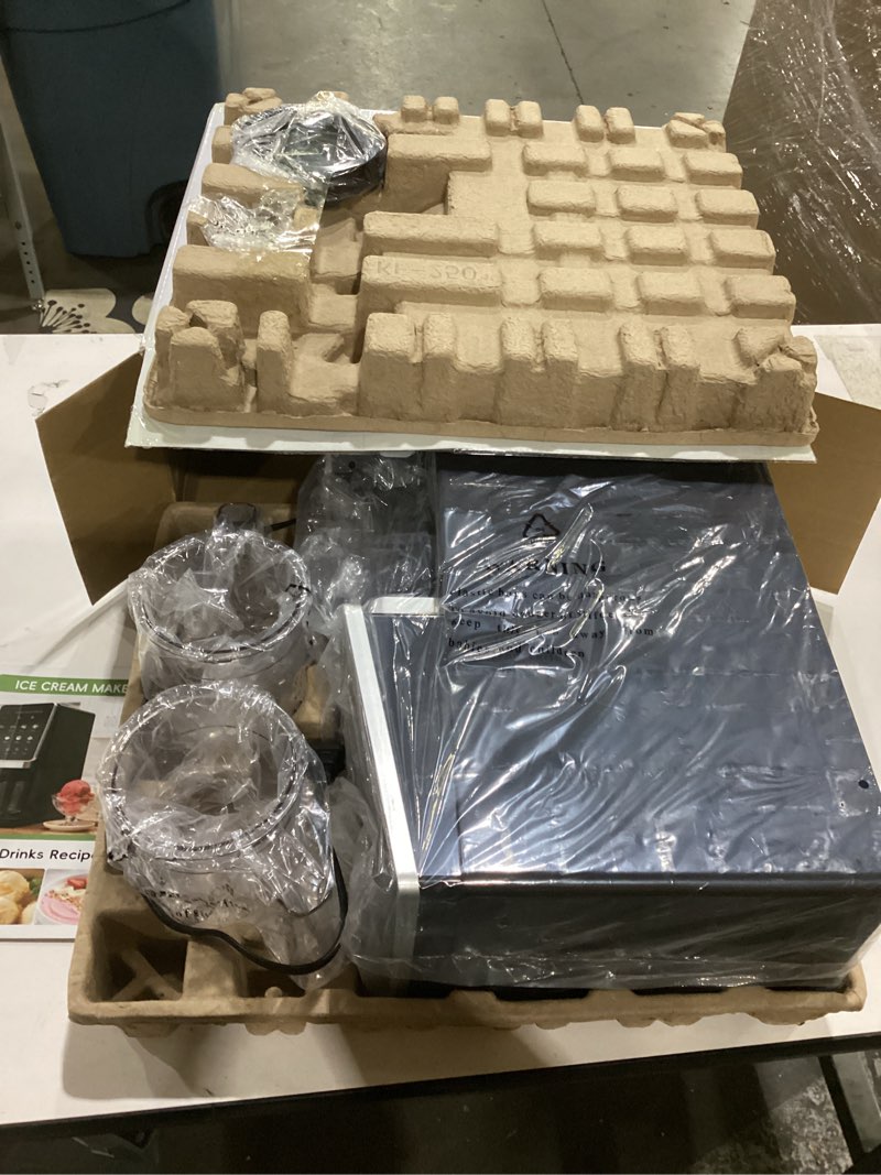 Condition photo showing Good Condition for not tested**** ice cream maker & 10-in-1 frozen treat maker, 20 oz (3 pints), mix-in + re-spin for creamy texture, gelato, sorbet, slushie, frozen yogurt & smoothie bowls machine for homemade, recipe guide black-3 pint