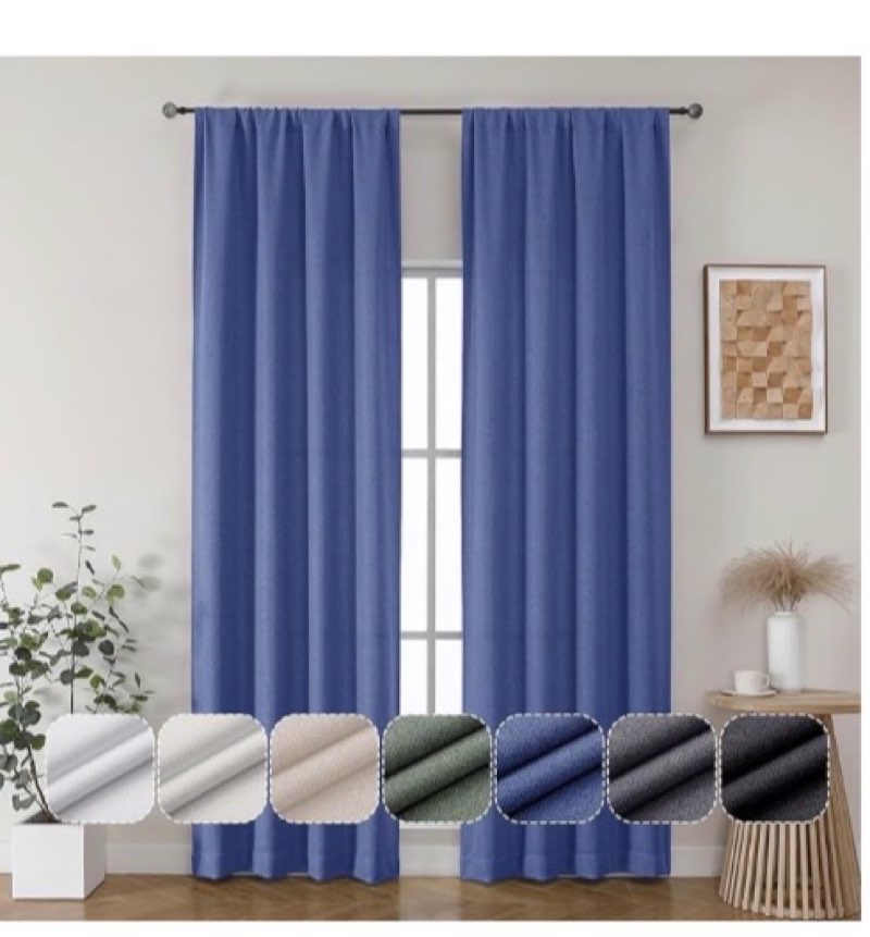 Lecloud Estelle 96 Inch Blue Light-Filtering Curtains, Soft Herringbone Textured Curtain Panels, Rus