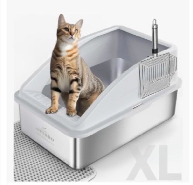 XL Stainless Steel Litter Box with Lid - 23.7"×15.7"×10.6" High Sided Metal Tray for Big/Multi-Cats,