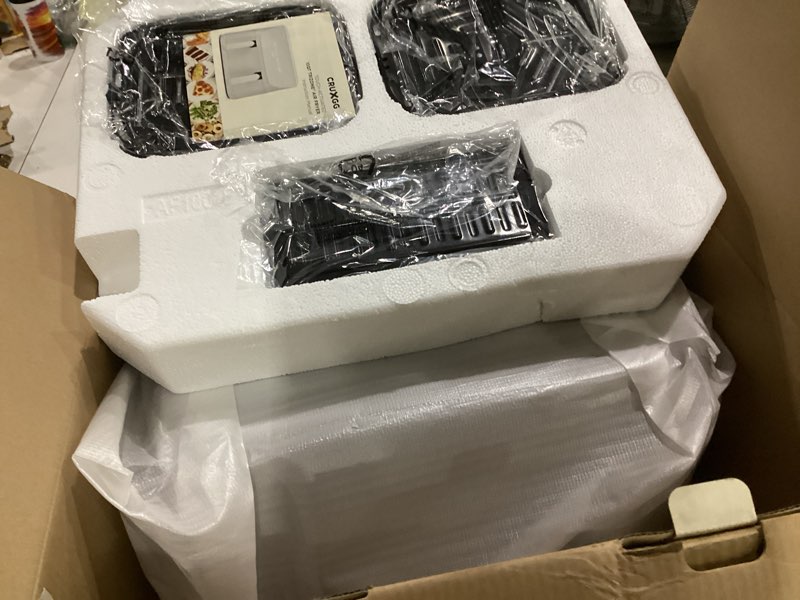 Condition photo showing New/Like New for cruxgg 10qt dual basket tri-zone air fryer gray: 1700w, cool touch handle, includes fry basket & crisping tray