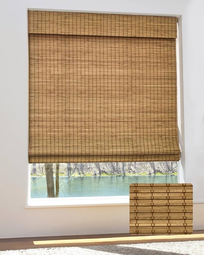 UNISHADES Cordless Bamboo Roman Shades for Windows, Blinds Size (26 1/2" W × 48" H) Colour (Highfiel