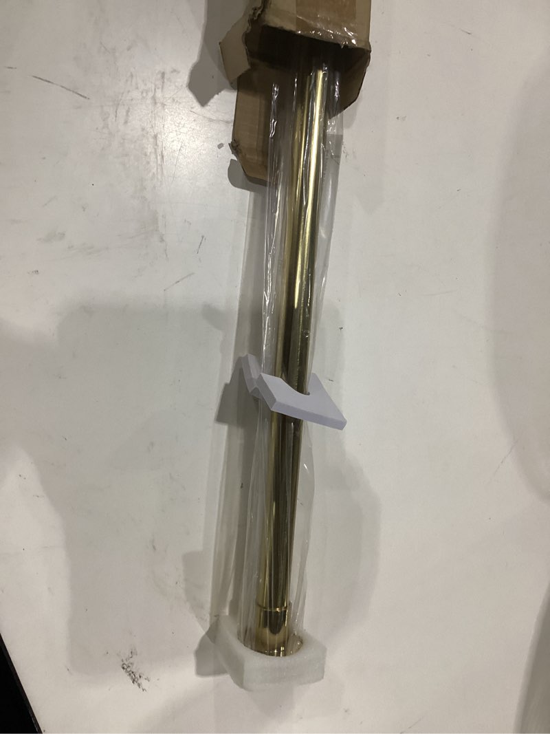 Condition photo showing As Is for shower curtain rod tension- no drill non-slip spring tension shower rod for window or bathroom, 43-73 inches metal steel, gold 43-73 inches gold