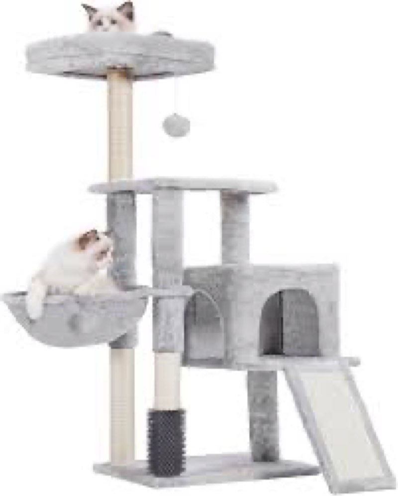 Heybly Cat Tree with Cat Self Groomer Brush, Cat Tower Condo for Indoor Cats with Padded Plush Perch