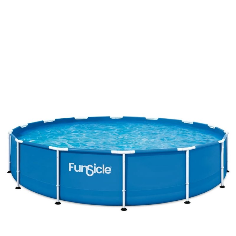 funsicle 14ft adventure above ground metal frame swimming pool, includes filtraboost™ 800s pump with autoskimmer, round, age 6 & up