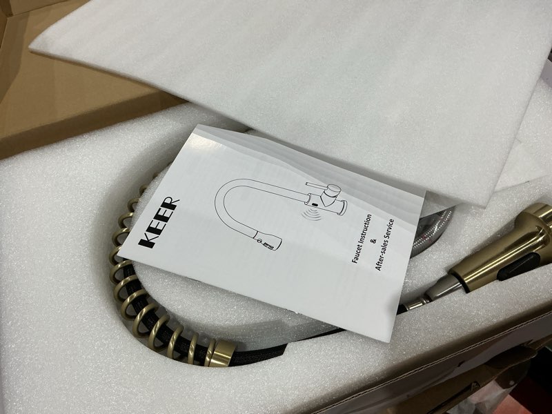 Condition photo showing Good Condition for touchless kitchen faucet ? keer smart motion sensor hands free single handle spring kitchen sink faucet with pull down sprayer,matte black gold thouchless matte black gold
