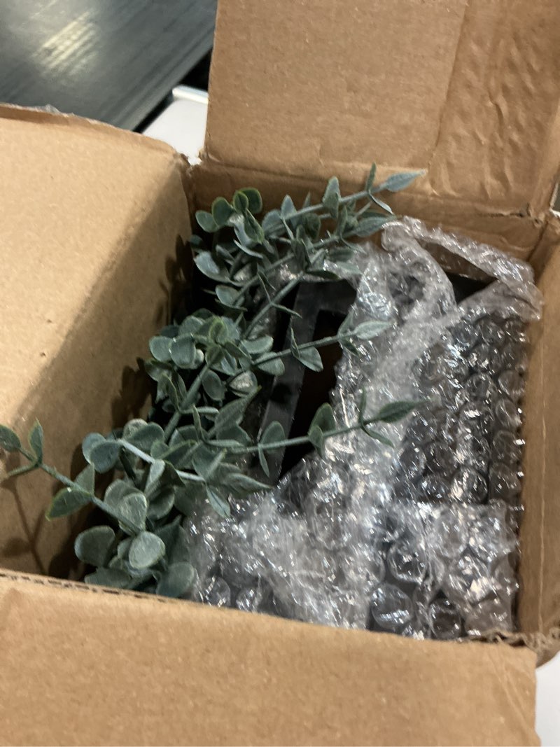 Condition photo showing Good Condition for wooden wall planter vase, 2 pack black wood hanging vases with fake eucalyptus for indoor modern boho farmhouse wall art decor for home indoor kitchen modern farmhouse bathroom black with eucalyptus
