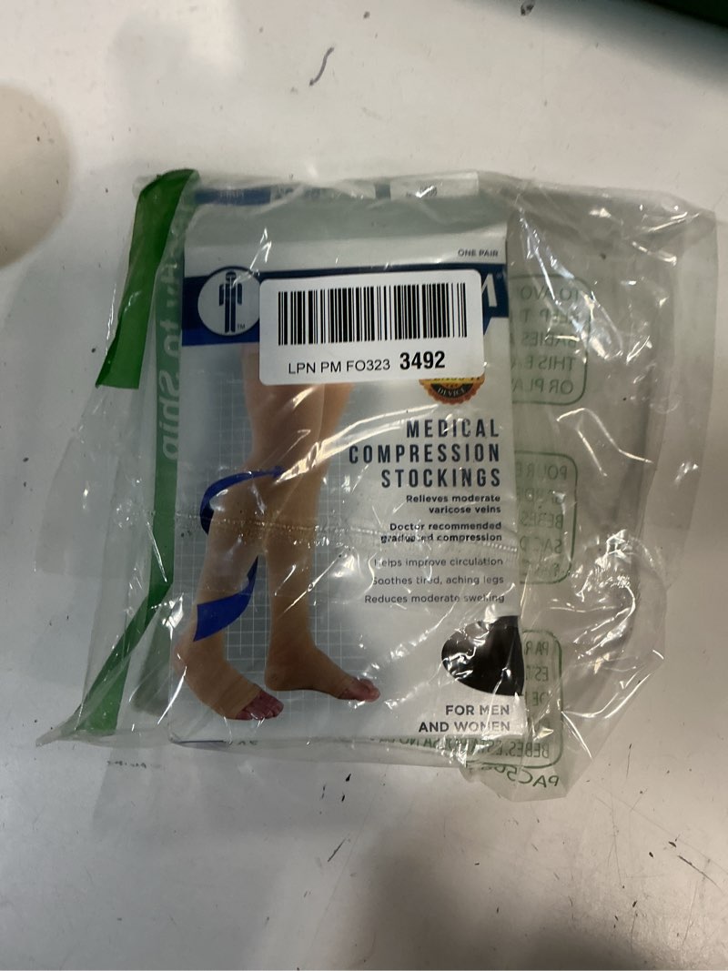 Condition photo showing New/Like New for Truform 20-30 mmHg Compression Stockings for Men and Women, Thigh High Length, Dot-Top, Open Toe, Black, Medium Black Medium (1 Pair)