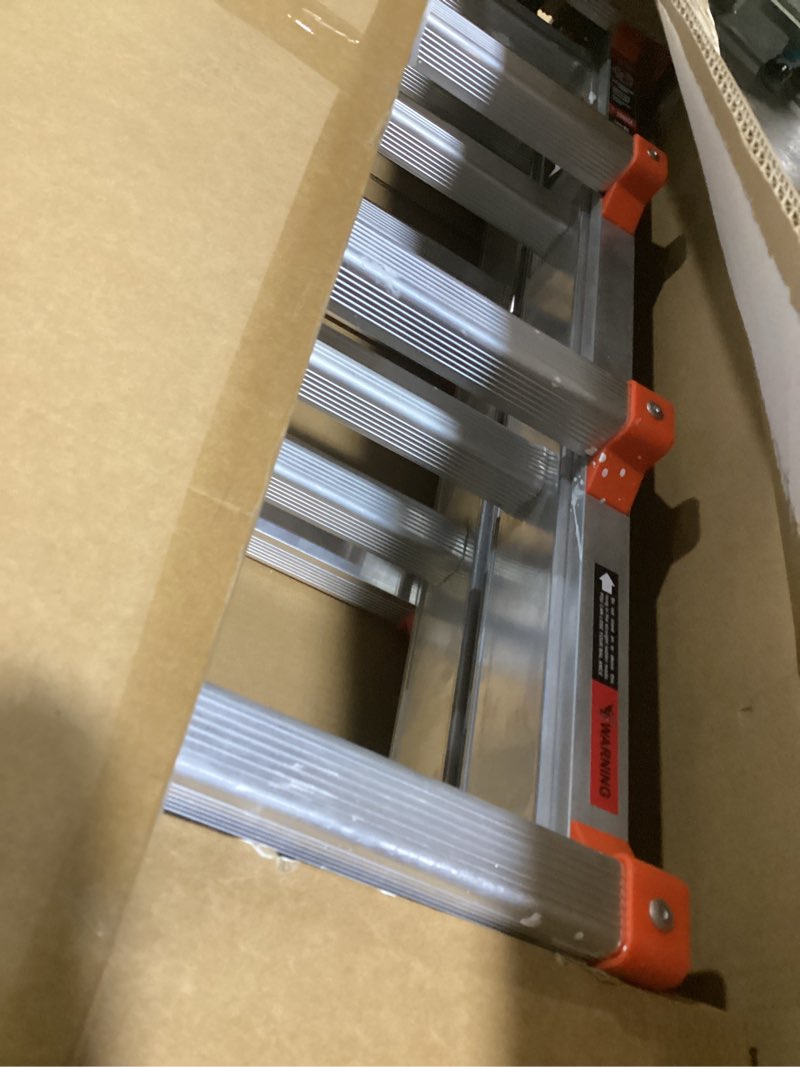 Condition photo showing As Is for Ladder, A Frame 4 Step Ladder Extension, 12 FT Anti-Slip Multi Position Ladder, Storage Folding Ladder, 330 lbs Security Load Telescoping Aluminum Ladders for Stairs Home Indoor Outdoor Roof 14FT Silver