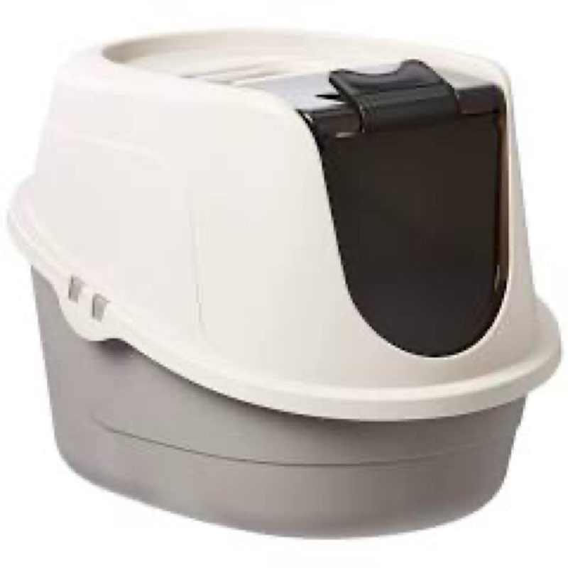 amazon basics no-mess hooded enclosed cat litter box with odor control and swinging door, large, 24\"