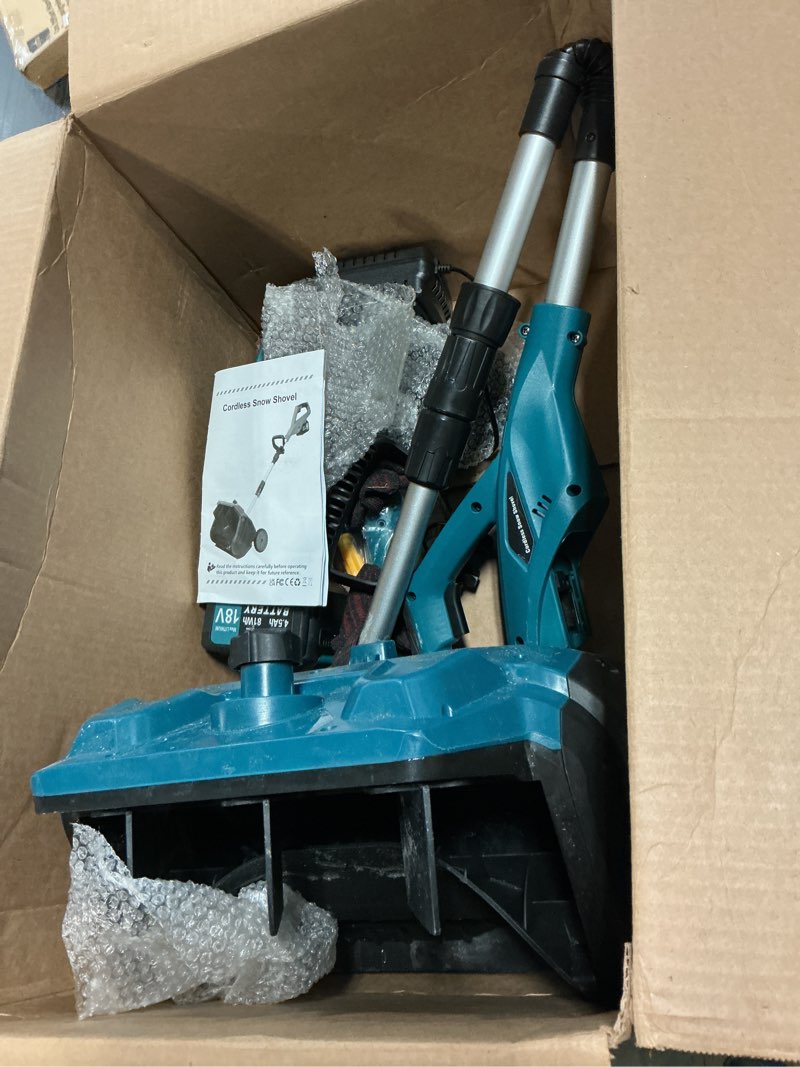 Condition photo showing As Is for [2026 Upgraded Version] Electric Cordless Snow Shovel with Wheels, 17-Inch | 9000mAh High Power Brushless Snow Blower with Handle, 350lbs/min Snow Removal/Adjustable Plate for Driveway Deck Sidewalks