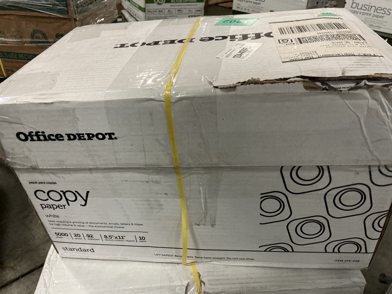 Condition photo showing As Is for office depot white copy paper, 8 1/2in. x 11in., 20 lb, 500 sheets per ream, case of 10 reams, 40402786