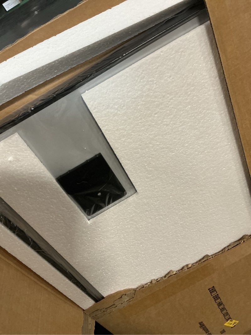 Condition photo showing Good Condition for 30x36 inch black metal framed bathroom mirror for wall, hd tempered glass, vanity mirror for over sink, anti-rust aluminum alloy mirror, farmhouse, horizontally or vertically hanging black 30"l x 36"w