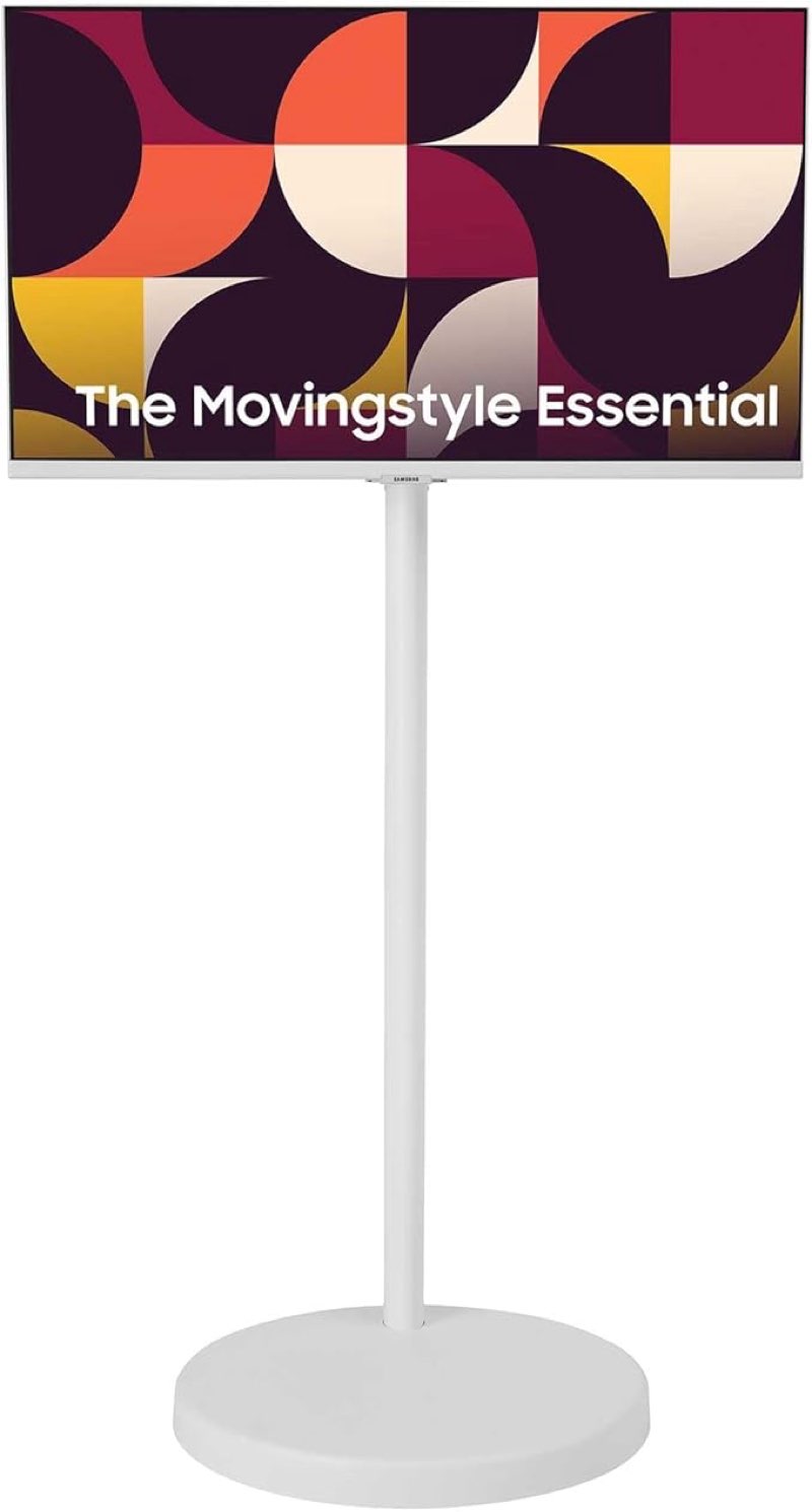 samsung the movingstyle essential 32" 4k uhd smart monitor with adjustable rolling stand, smart tv apps, built-in speakers, white design, gaming hub, ai picture optimizer, smartthings, f-ls32fm70-msr