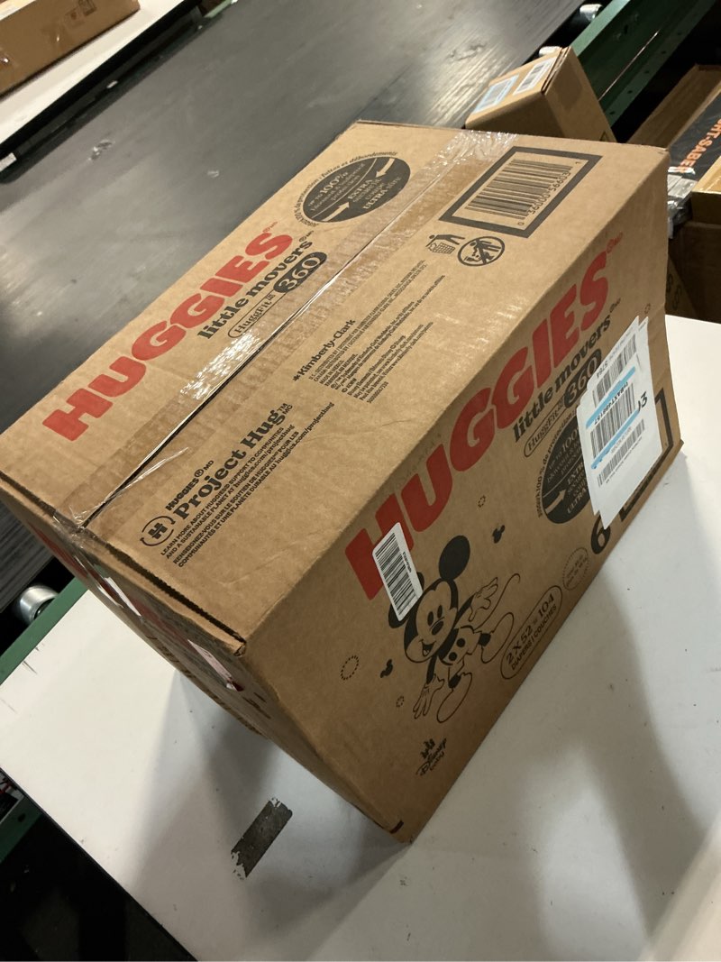 Condition photo showing New/Like New for Huggies Size 6 Baby Diapers, Little Movers HuggFit 360° Baby Diapers with 360° Waistband, Size 6 (35+ lbs), 104 Count (2 Packs of 52), Packaging May Vary Size 6 104