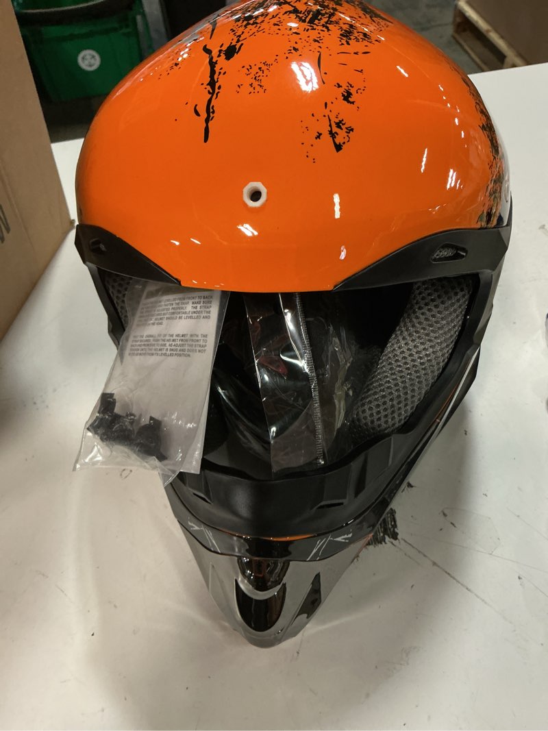 Condition photo showing New/Like New for yesmotor youth kids motocross helmet full face motorcycle dirt bike off-road mountain bike bmx mx atv helmet with(gloves goggles mask) 4pcs set - dot approved (orange,m) orange medium
