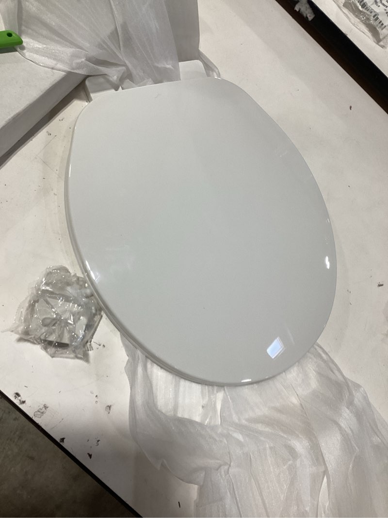 Condition photo showing New/Like New for gerber round front toilet seat with cover, standard close, quick & easy install, heavy-duty plastic, durable & fade-resistant, white gc55012043
