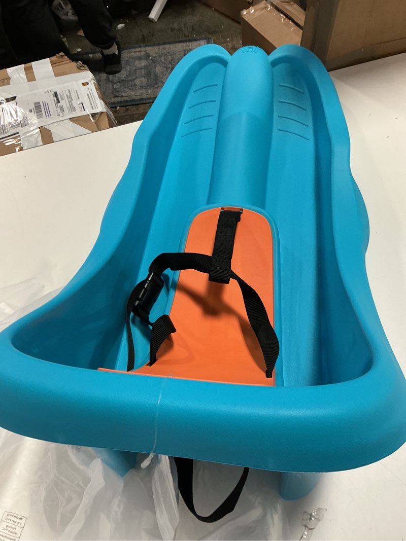 Condition photo showing Good Condition for Gizmo Riders Baby Rider, Toddler Sled - 3-Point Harness, Anti-Slip Seat, Retractable Tow Strap, Durable Plastic, Ideal for 6 Months to 3 Years, Supports Up to 55 lbs, Winter Fun for Little Ones Mint Orange