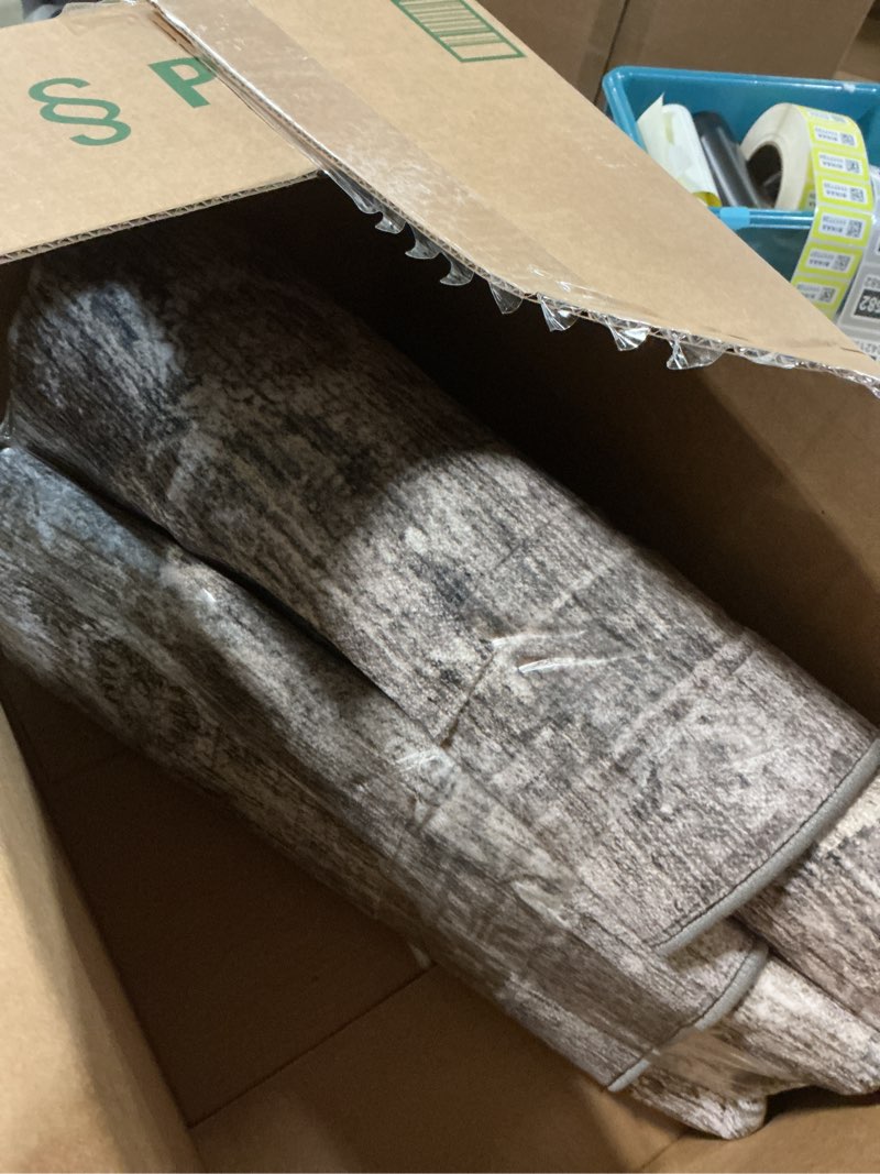 Condition photo showing As Is for Area Rugs 5x7 for Living Room Bedroom, Grey Washable Rug, Vintage Retro Boho Rug, Non Slip & Low Pile Faux Wool Thin Carpet for Indoor Dining Room, Dorm and Kids Room(Taupe/Grey 5x7ft) Taupe/Grey 5' x 7' (Rectangular)