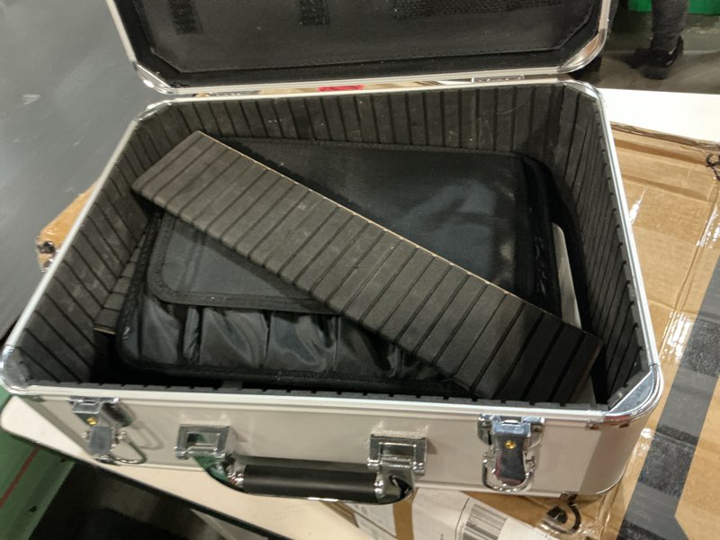 Condition photo showing As Is for aluminum tool case suitcase file box impact resistant safety case toolbox equipment instrument case with pre-cut foam (color : silver with sponge) (silver)