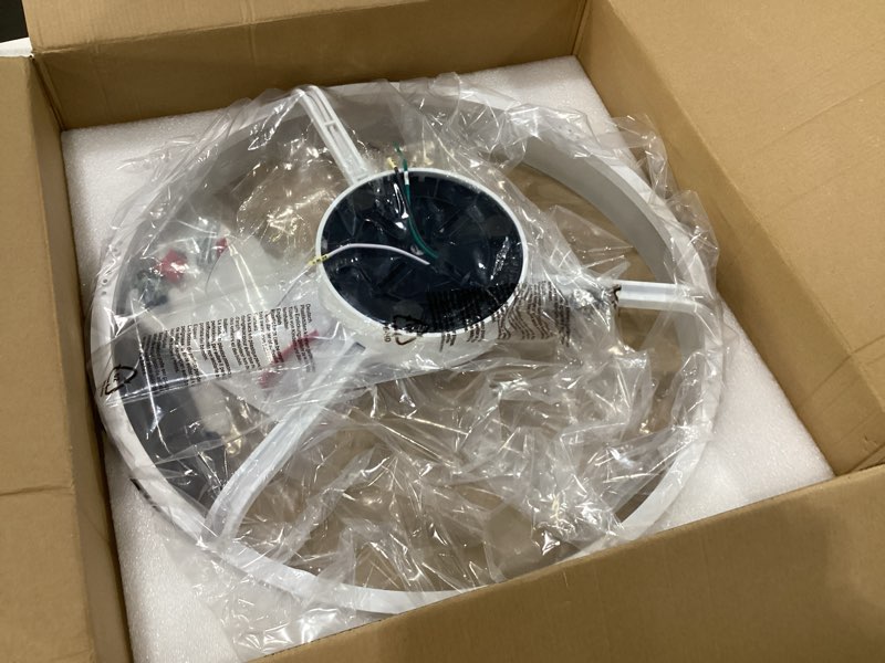 Condition photo showing New/Like New for dllt ceiling fans with lights and remote: 16 inch modern low profile ceiling fan with app control for kids room - black dimmable led bladeless fandelier with 6 wind speeds quiet dc motor for bedroom black -1 16 inch