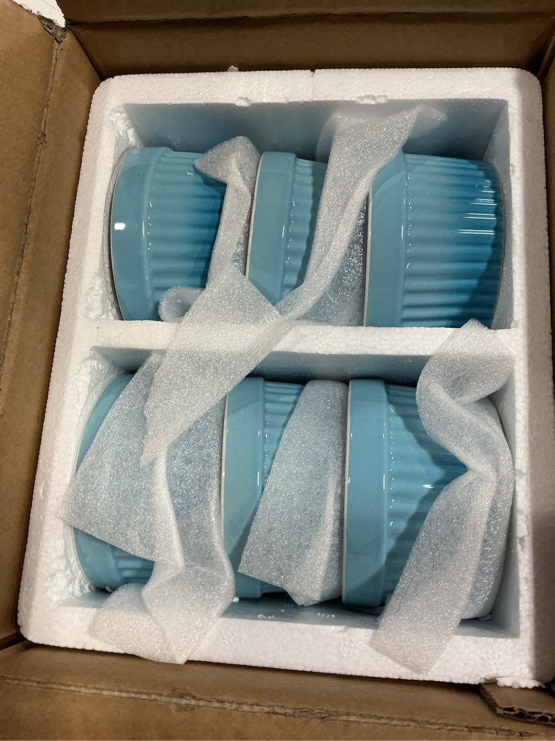 Condition photo showing New/Like New for MALACASA Ramekins 6 oz Oven Safe, Small Ceramic Souffle Dishes for Creme Brulee Souffle, Stoneware Custard Cups Ramiken for Baking, Dessert Bowls Dipping Sauce Dish Set of 6, Blue, Series RAMEKIN-DISH Blue 6 oz
