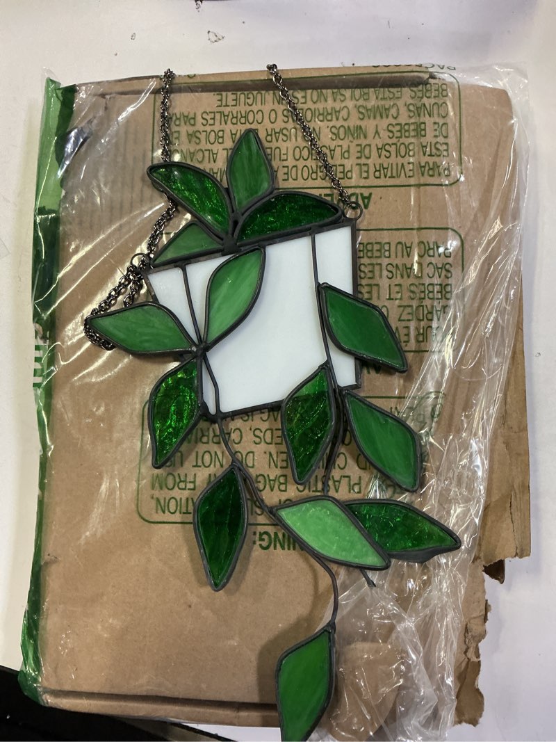 Condition photo showing Good Condition for Stained Glass Window Hanging Green Plant Window Suncatcher Handcrafted Faux Plant Stained Glass Panel Sun Catcher for Plant Lovers,Unique Home Indoor&Outdoor Decor (Green)
