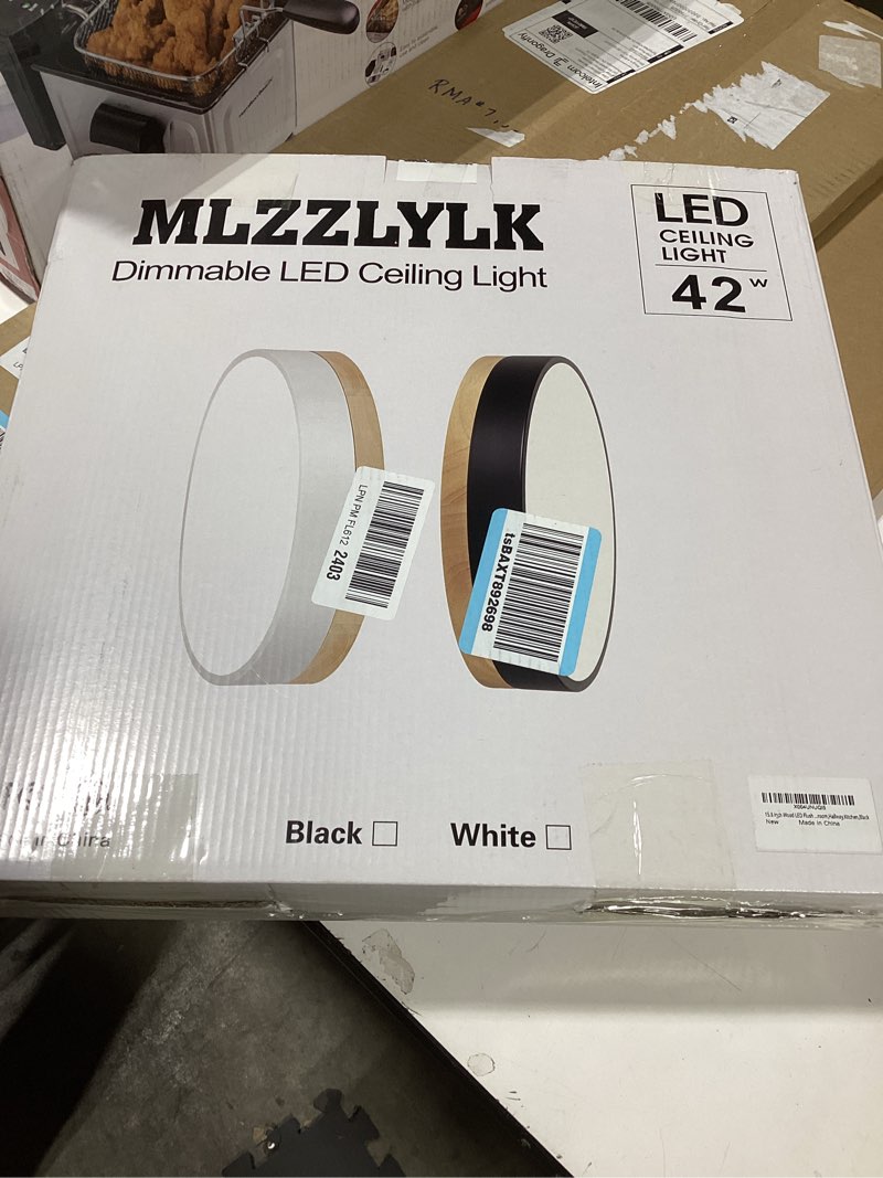 Condition photo showing Good Condition for 15.8 inch wood led flush mount ceiling light fixture,42w 4200lm,3000k/3500k/4000k/5000k/6000k cct selectable,close to ceiling dimmable round flat panel light for bedroom,hallway,kitchen,black black 15.8 inch-1pk