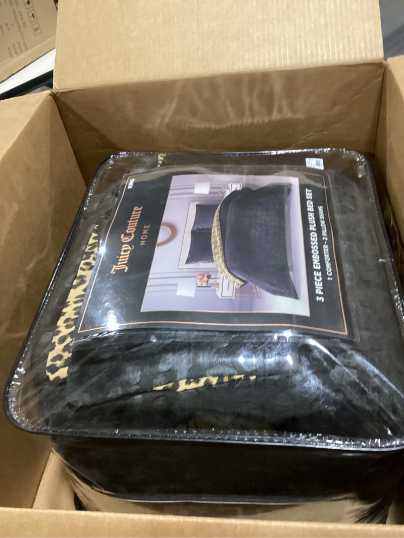 Condition photo showing New/Like New for Juicy Couture Embossed Leopard with Royal Leopard Reversible King Comforter Set - 3 Piece Stylish Bedding Ensemble King Leopard