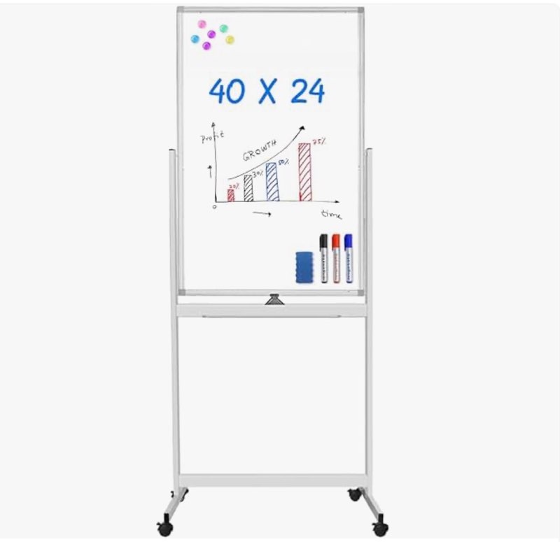 magnetic mobile white board, 40 x 24 double sided dry erase board rolling whiteboard aluminum frame 