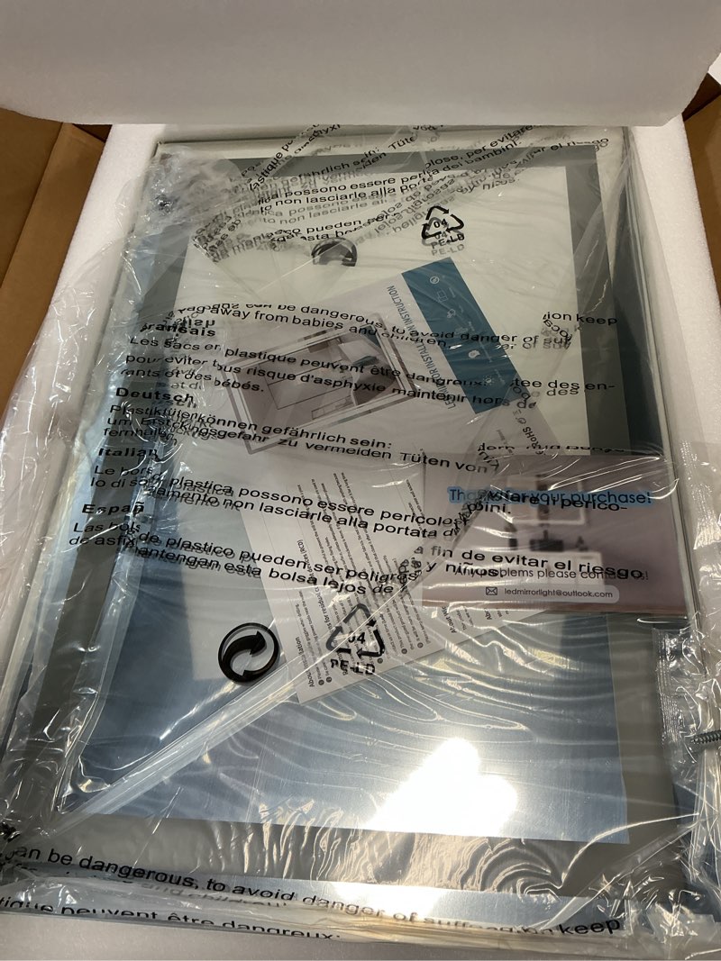 Condition photo showing New/Like New for 16"x 24" led bathroom mirror vanity mirror, anti-fog, dimmable, color temperature adjustable 3000-6000k, switch-held memory led wall mirror suitable for bathroom, vanity (vertical/horizontal) 16"l x 24"w