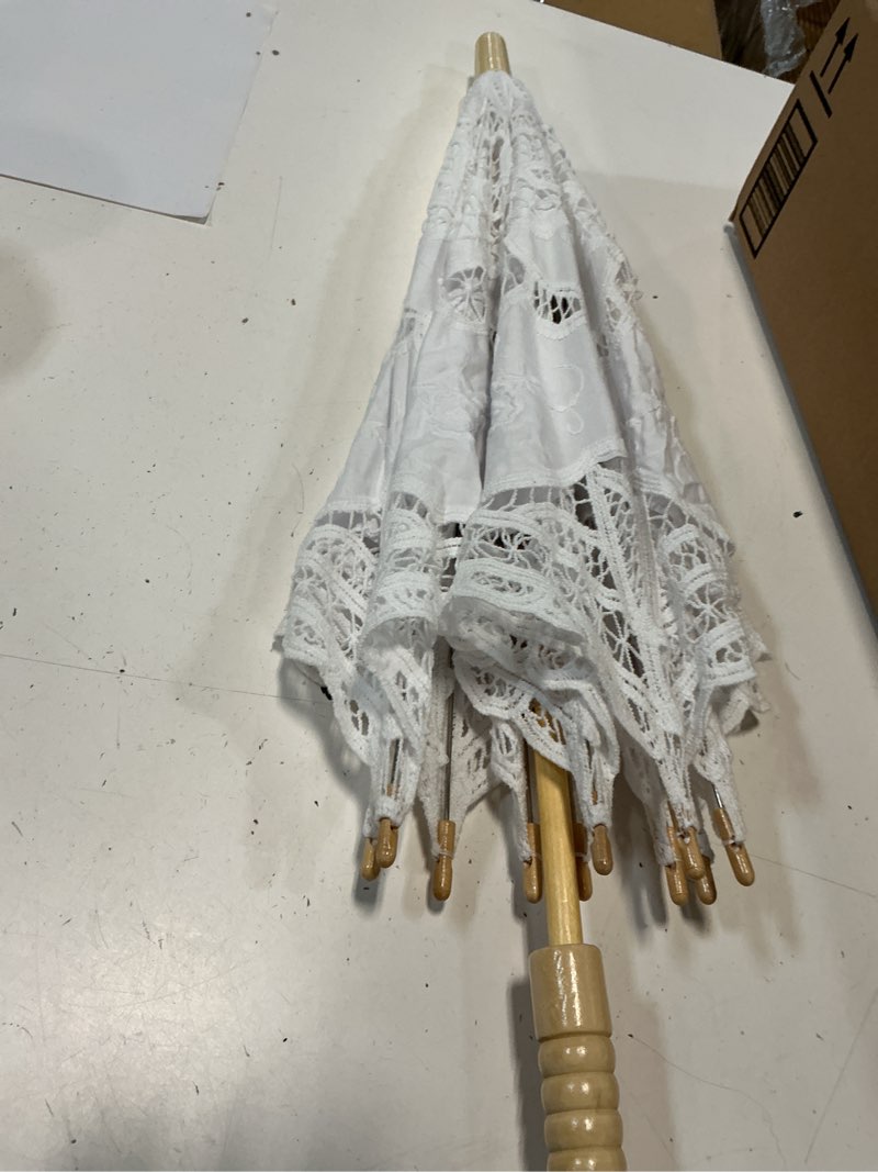 Condition photo showing As Is for lace parasol umbrella vintage wedding bridal lace umbrella for decoration photo tea party 32 inch adult size 02 white