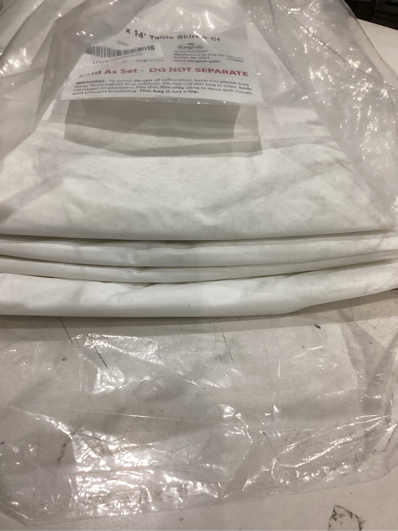 Condition photo showing As Is for party dimensions plastic table skirt, 29-inches by 14-feet - white - 6 pack 168" x 29" (rectangular) white 6