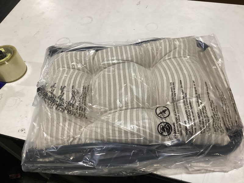 Condition photo showing Good Condition for HollyHOME 15"(H) Folding Footrest Stool, Upholstered Small Foldable Ottoman, Accent Padded Sofa Foot Stool for Lazy Chair, Metal Frame Portable Foot Rest Ottoman for Living Room, Bedroom, Beige Stripe